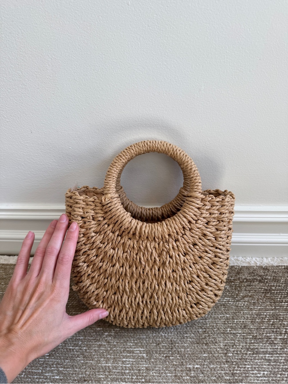 Woven Round-Handle Straw Tote - Natural - Picture 2 of 6